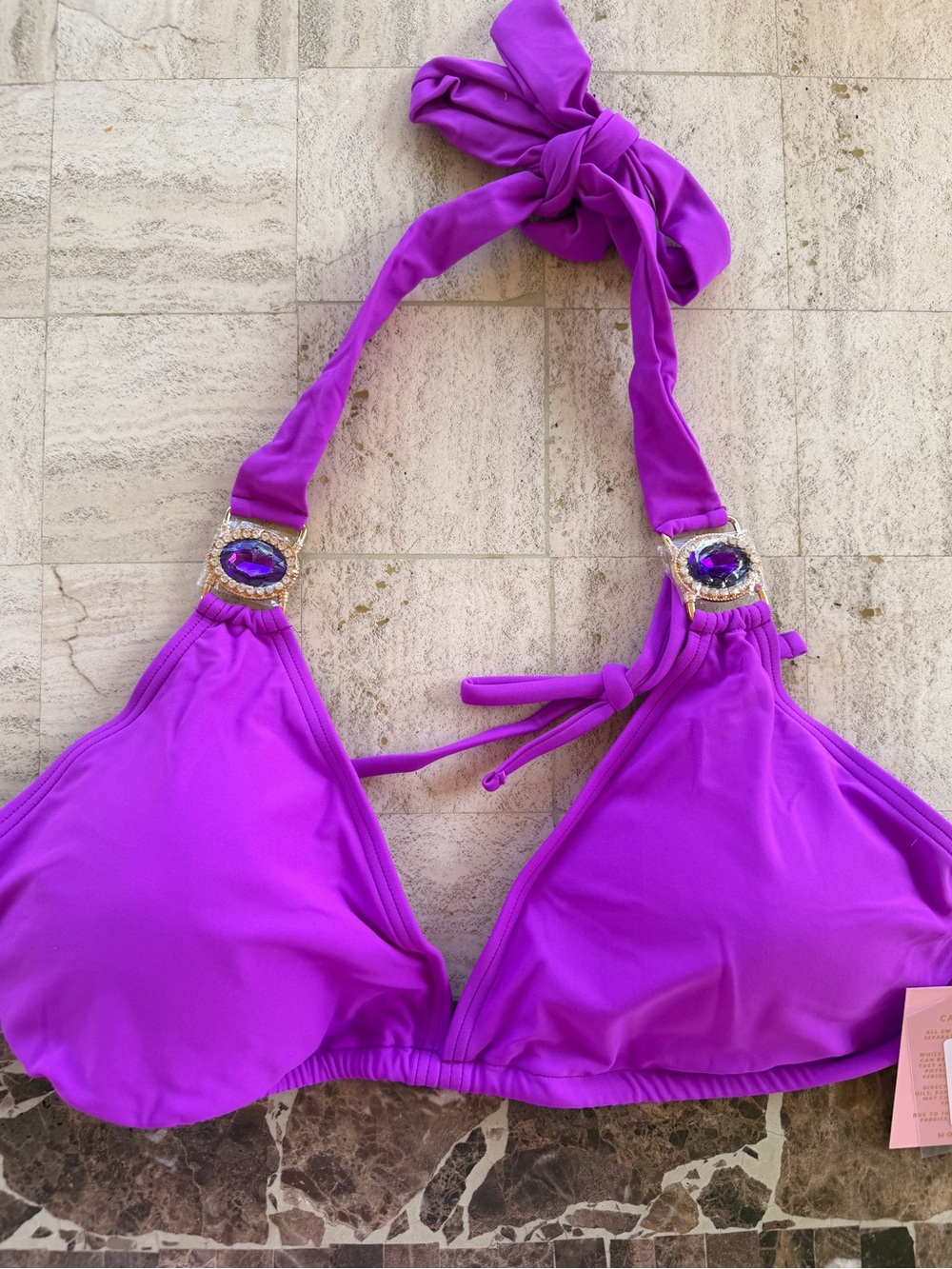 Purple Embellished Halter Bikini Top - Brand: